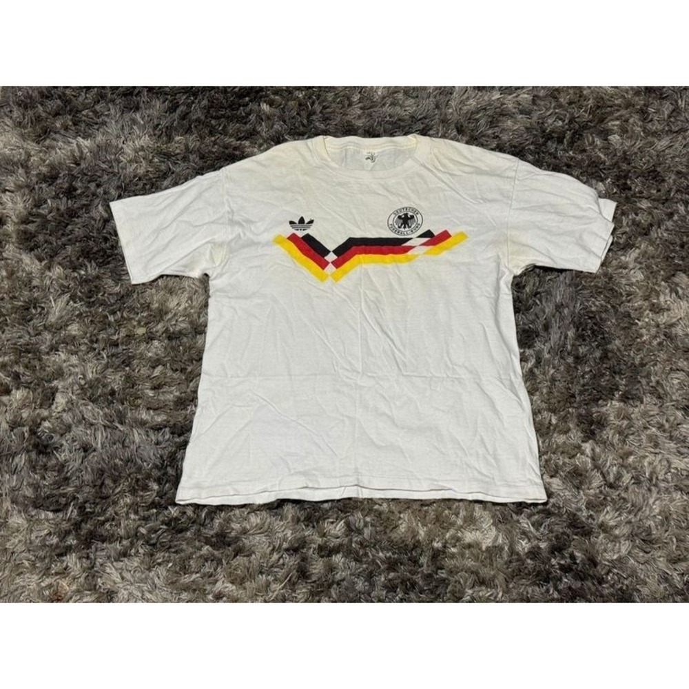 1990 Retro Size L Adidas Mens White Crew Neck Germany Home Football T-Shirt